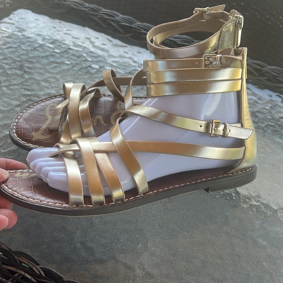 Sam Edelman Ganesa Gladiator Sandals Gold Strappy Flat Leather Women’s 8.5 - Picture 5 of 11